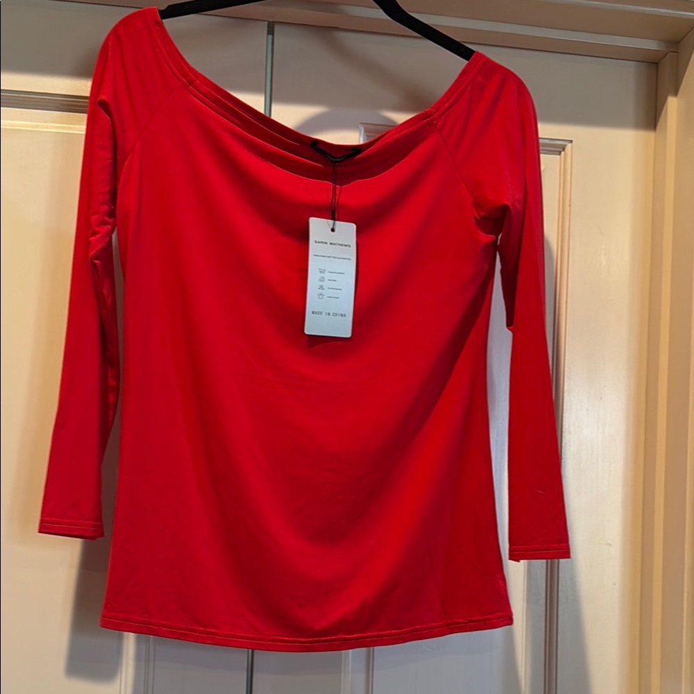 Vibrant Red, 3/4 Sleeve Jersey Top